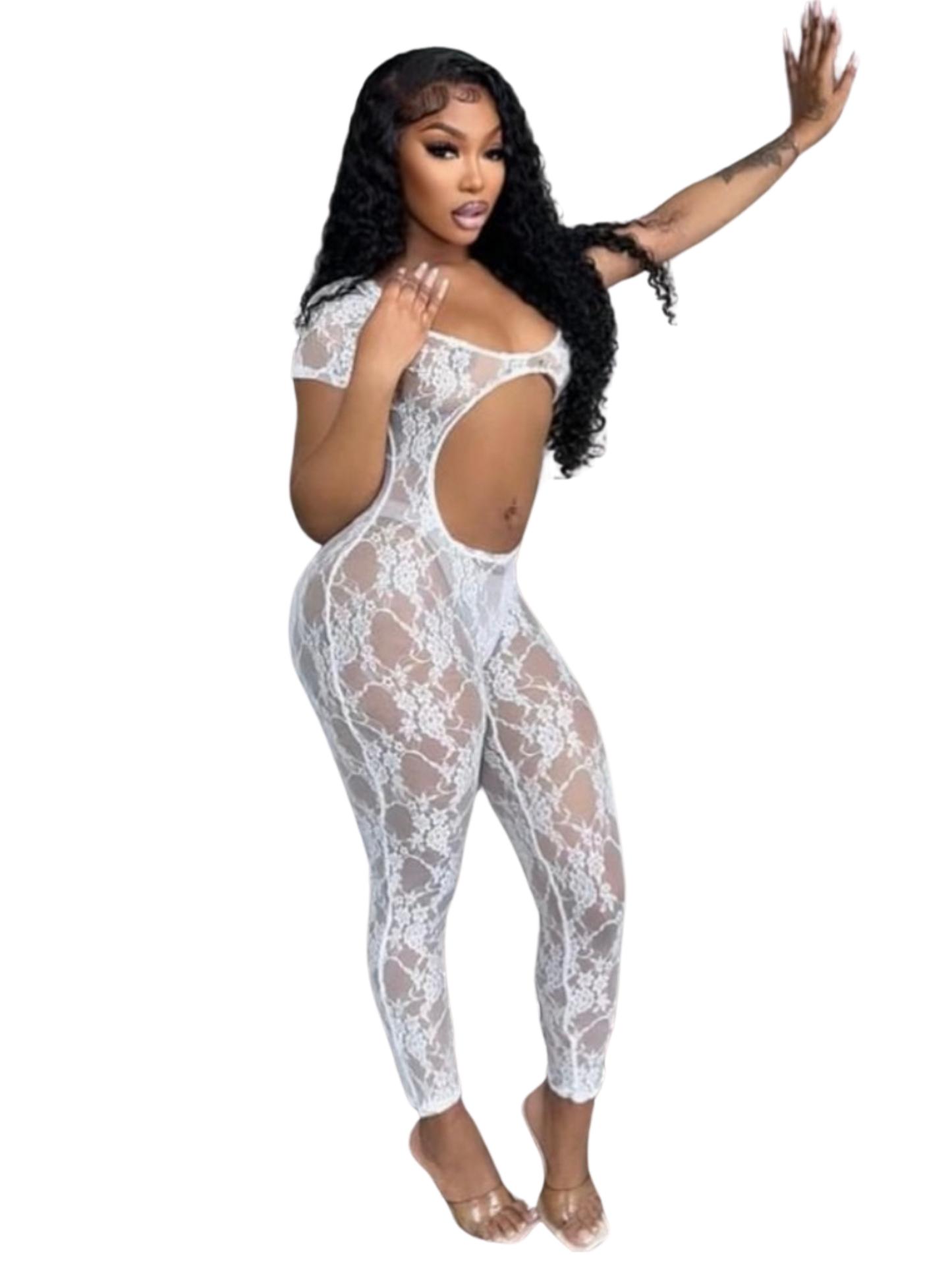 Ms. Grippy Lace Jumpsuit White