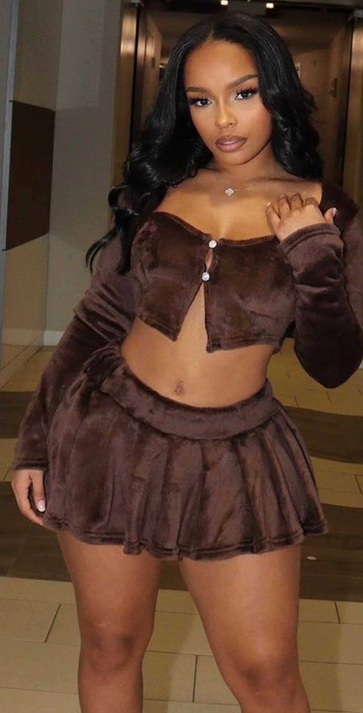 'Winter Baby' Brown Cashmere Skirt Set